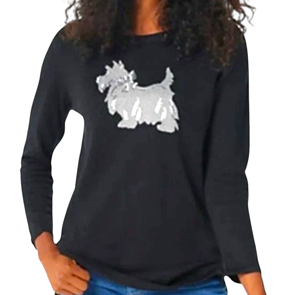 Quacker Factory Black and Silver Crew Neck Sweater